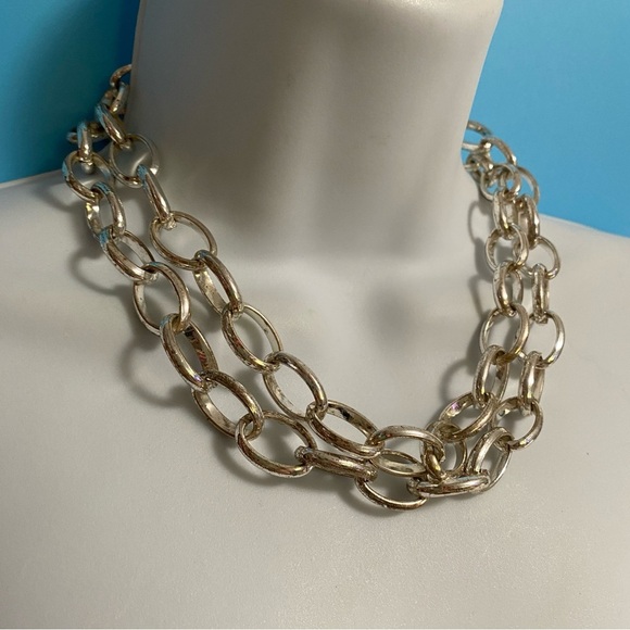 Chunky Silver Tone Link Long Chain Necklace - Picture 5 of 10